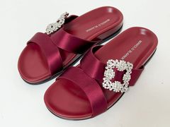 MANOLO BLAHNIK マノロブラニク CHILANGHI_CLC チランギ スポーツ サンダル レディース サテン DRED サイズ：38.5 123-2425-0012 美品
