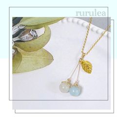 ♢ブルーちぇりーネックレス♢ 天然石 : ホワイトジェイド アクアマリン 匿名配送