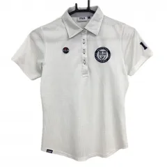 ★特価★フィラゴルフ 半袖ポロシャツ 白×ネイビー ダイヤ柄織生地 ワッペン  レディース M ゴルフウェア FILA GOLF