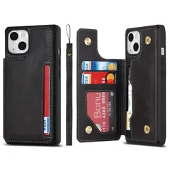 【迅速発送】Pelanty for iPhone 13 ケース アイフォン13 ケース縄掛け 6.1インチ 背面 手帳型 PUレザー IC カード収納 軽量 スタンド機能 ボタン磁気 多機能 iPhone 13 スマホケース 耐衝撃 滑り防止 全面保護 ストラ