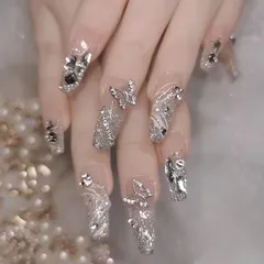 Liberte555 ネイルチップ ギャル 子供 付け爪 長い 地雷系 明日届く 黒 可愛い キラキラ シール グッズ(ギャルタイプ7,  ロング)