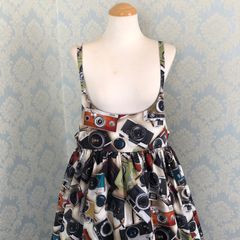 ポケット付きダブリエワンピース(オフホワイト×レトロカメラプリント)