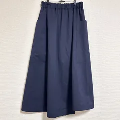 美品 Bshop別注 nicholson&nicholson ニコルソン&ニコルソン BATON ラップ風スカート パッチポケット アシメ裾 ウエストゴム イージーフレアスカート 38 ネイビーのサムネイル