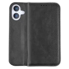 iPhone16 ケース 手帳 チェック柄 合革 レトロ 手帳 ケース 【Color】ブラック