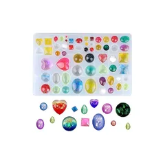 5WYOUKE シリコンモールド 58種 レジン モールド 宝石 楕円 半円 水滴 ハート 丸 四角 レジン イヤリング ネックレス ペンダント uvレジン 型 かわいい モールド 様々 宝石 1