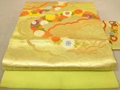 平和屋着物◎九寸名古屋帯　唐織　雲取り花文　金糸　正絹　逸品　AAAZ8714dt