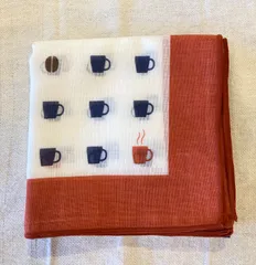 ハンカチ　100本ガーゼ カフェマグ 【日本製】　コーヒー　赤　ネイビー
