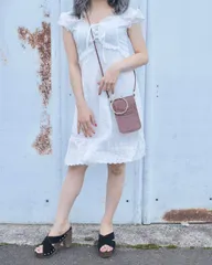 Cutwork Cotton Lace Puffsleeve Onepiece (white)のサムネイル