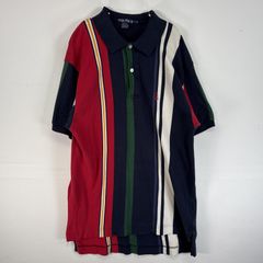 古着 90's/90年代 ノーティカ NAUTICA 半袖 ポロシャツ ロゴ 刺繍 大きいサイズ ストライプ L  ネイビー マルチカラー メンズ