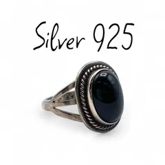 【ブラックオニキス】オーバル Silver 925 刻印 90s Vintage Ring シルバー ヴィンテージ リング 18号　指輪　クラシック
