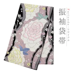 袋帯 振袖用 正絹 黒地  薔薇 桜 金糸 唐織 西陣織 銀通し ラメ糸 六通 中古 リサイクル 着物 礼装用 フォーマル 成人式 No.i6-2094