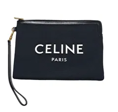 新品同様 セリーヌ クラッチバッグ ロゴ プリント ブラック キャンバス 黒 レザー CELINE セカンドバッグ ポーチ メンズ レディース