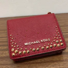 ◎ MICHAEL KORS  マイケルコース 財布 2つ折財布 スタッズ レザー レッド 赤 PS-1807