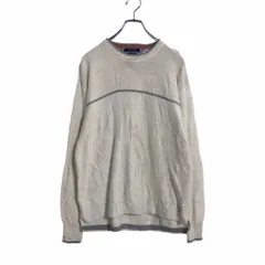 TOMMY HILFIGER コットン ニット セーター XL ホワイト グレー トミーヒルフィガー ビッグサイズ ライン 古着卸 アメリカ仕入 a503-5209