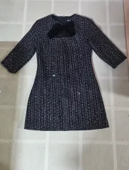 ZARA(ザラ) 黒 ツイード リボン ミニ ワンピース