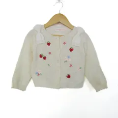 メゾピアノ カーディガン トップス 長袖 リボン イチゴ柄 ベビー 女の子用 SS(90-100cm)サイズ ホワイト Mezzo Piano 【中古】