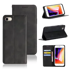 【特価セール】手帳型) 7/8/SE2（2020）/SE3（2022）ケース (ブラック) (iPhone 5色 スタンド機能付き マグネット ケース ケース ケース 耐衝撃 財布型 カード収納 PUレザー カバー 手帳型 手帳型 iphone7 iphone