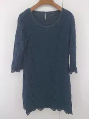 ◇ RULE ルール レース 七分袖 ミニ ワンピース サイズM ネイビー系 レディース P  【1305040004957】