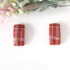no.115　レジン　ブラウン　チェック　スクエア型　ピアス　イヤリング　ハンドメイド