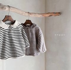 韓国子供服 anggo   トップス ロンT ストライプ　襟