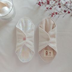 【布ナプキン】無添加コットンフランネル もけもけ柄とピンクベージュ無地 18cm 6層仕立て 2枚セット