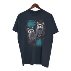 80年代 USA製 SCREEN STARS スクリーンスターズ アニマルプリント アライグマ Ｔシャツ ブラック(メンズ XL)中古 古着 T9504