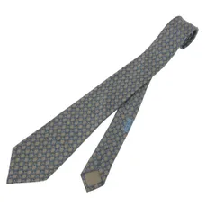 HERMES エルメス ネクタイ  総柄/チェーン/格子/シルク 59  シルク100％ グレージュ メンズ / 240001162245