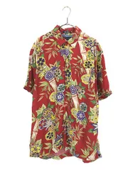 古着 TOMMY HIFFIGER 花 バンブー 和柄 レーヨン 半袖 開襟 ボックス シャツ M 古着 