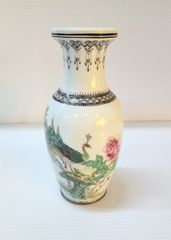 景徳鎮製花瓶　中国　美術　花鳥【中古品】