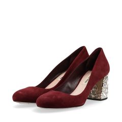 MIU MIU ミュウミュウ ビジュー スエード パンプス レディース 36 ボルドー イタリア製