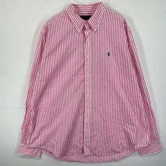 古着 ラルフローレン RALPH LAUREN 長袖シャツ ボタンダウン 刺繍ロゴ ワンポイントロゴ XXL  ピンク系 チェック メンズ