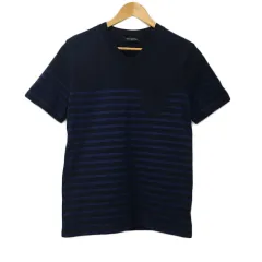 ナノユニバース nano universe Tシャツ カットソー プルオーバー Vネック ボーダー 半袖 M 紺 黒 ネイビー ブラック