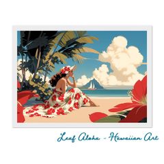 ハワイの海アート A4額付き｜波待ちの午後と南国の静けさ No.05 Leaf Aloha