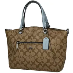 コーチ COACH シグネチャー ハンドバッグ 2WAY ショルダーバッグ ロゴ ハンドバッグ コーティングキャンバス ブラウン ライトブルー F79998 レディース 【中古】