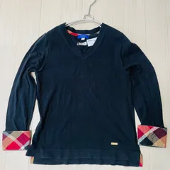 シルク混 ブルーレーベルクレストブリッジ セーター コットン チェック 無地 長袖 秋冬～通年 レディース S相当黒 ブラック系 G0053