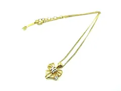 ■美品■NINA RICCI ニナリッチ ラインストーン リボンモチーフ ロゴモチーフ ネックレス ペンダント アクセサリー ゴールド系 DF1971