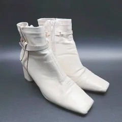 ■ RANDA 合皮 チャンキーヒール アンクルストラップ ショート ブーツ Lサイズ アイボリー オフホワイト レディース E  【1304050046452】