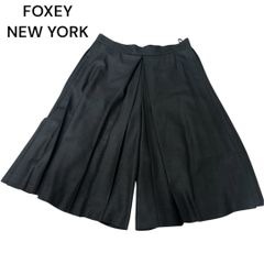 フォクシー　ニューヨーク　FOXEY NEW YORK パンツ  ワイドガウチョ ガウチョパンツ　プリーツ　キュロット　ハーフパンツ　ミモレ丈　ミモレパンツ　ワイドパンツ　プリーツ　フレア　ブラック　極美品　レディース　サイズ40  大きいサイズ