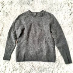 ユニクロ UNIQLO【M】プレミアムラムクルーネックセーター セーター 無地 シンプル ダークグレー ボーダー 毛 秋冬 カジュアル