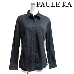 PAULE KA　ポールカ　レディース　ブラウス　長袖　レギュラーカラーシャツ　黒　ブラック　無地　40号