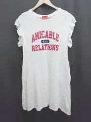 ◇ ⊂ repipi armario ロゴ　フリル　Tシャツ フレンチスリーブ ミニ ワンピース サイズL ホワイト レディース P  【1409250014369】