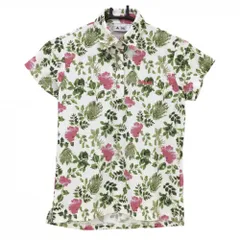 ★値下げ★【超美品】アディダス 半袖ポロシャツ 白×グリーン 花柄 織生地 ロゴ刺しゅう レディース S/P ゴルフウェア adidas