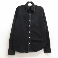 古着 ラルフローレン 長袖 ブランド シャツ キッズ ボーイズ 子供服 ワンポイントロゴ コットン ボタンダウン 黒 ブラック ストライプ 24au
