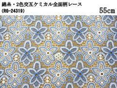 綿糸・2色交互ケミカル全面柄レース（RG-24319）ブルー＆ホワイトmix　55cm　刺繍　生地