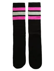 SkaterSocks (スケーターソックス) 22インチ ロング チューブソックス 靴下 US MADE 70年代 アメリカ製 スケートボード スケボー オールドスクール（ブラック×ホットピンク×グレー）