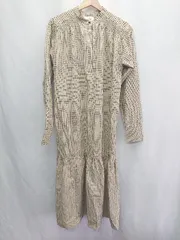 ◇ ⊇ ㈱Eim チェック柄 長袖 ロング ワンピース サイズF ベージュ系 レディース E  【1503060013076】