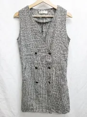 ◇ MAJESTIC LEGON ツイード ラメ ノースリーブ ミニ ワンピース サイズM ブラック ホワイト レディース P  【1407260041320】