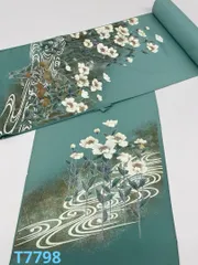 付け下げ 金彩 銀彩 型友禅 錆浅葱色 正絹 反物