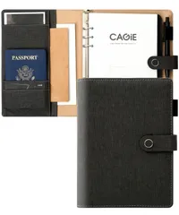 新品 マグネットタイプ 内径約25mm バインダー メモ リング 120g厚い紙 インデックス付き 6穴 システム手帳 PU システム手帳 レザー ビジネス手帳 a5 カード収納 ペンホルダー付き CAGIE ブラック