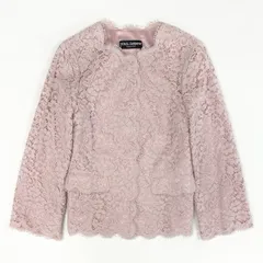 8d2 【美品】 DOLCE&GABBANA ドルチェアンドガッバーナ 総レース ノーカラージャケット カーディガン サイズ40 ピンク レディース イタリア製のサムネイル